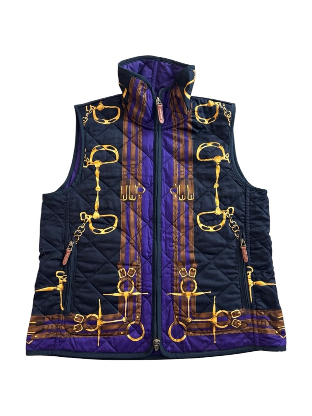 Ralph Lauren Reversible Equestrian Quilted Light Weight Purple and Black Vest
